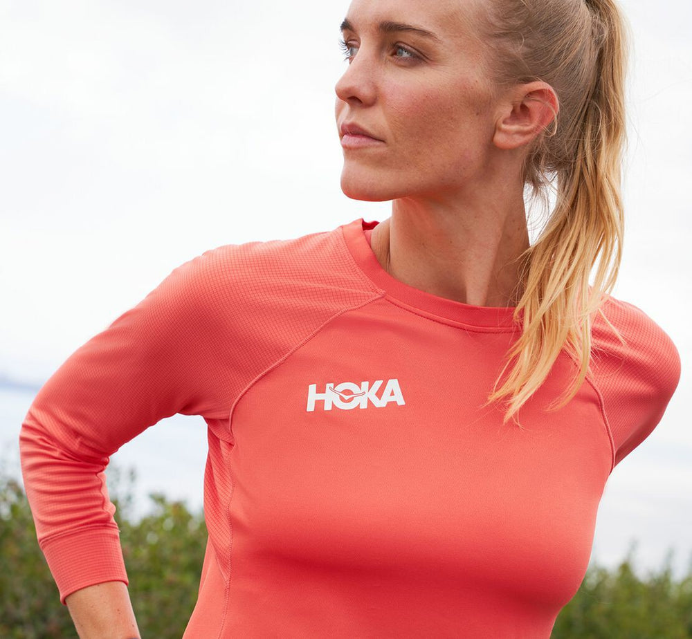 HOKA|Women's Performance 3/4 Sleeve Hot Coral