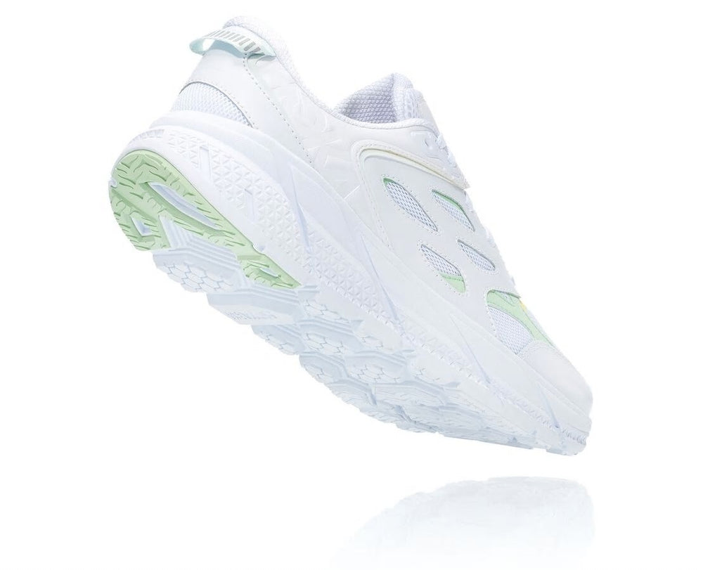 HOKA|All Gender Clifton L White / Green Ash