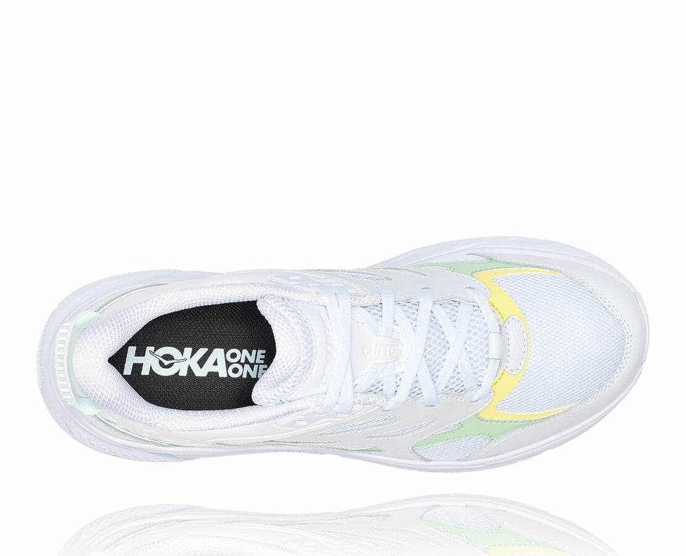 HOKA|All Gender Clifton L White / Green Ash