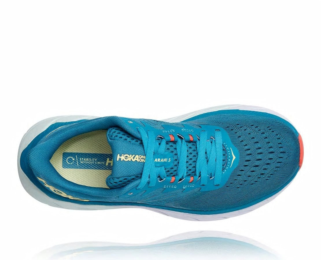 HOKA|Women's Arahi 5 Mosaic Blue / Luminary Green