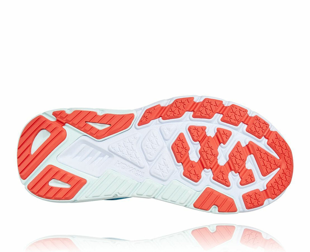 HOKA|Women's Arahi 5 Mosaic Blue / Luminary Green